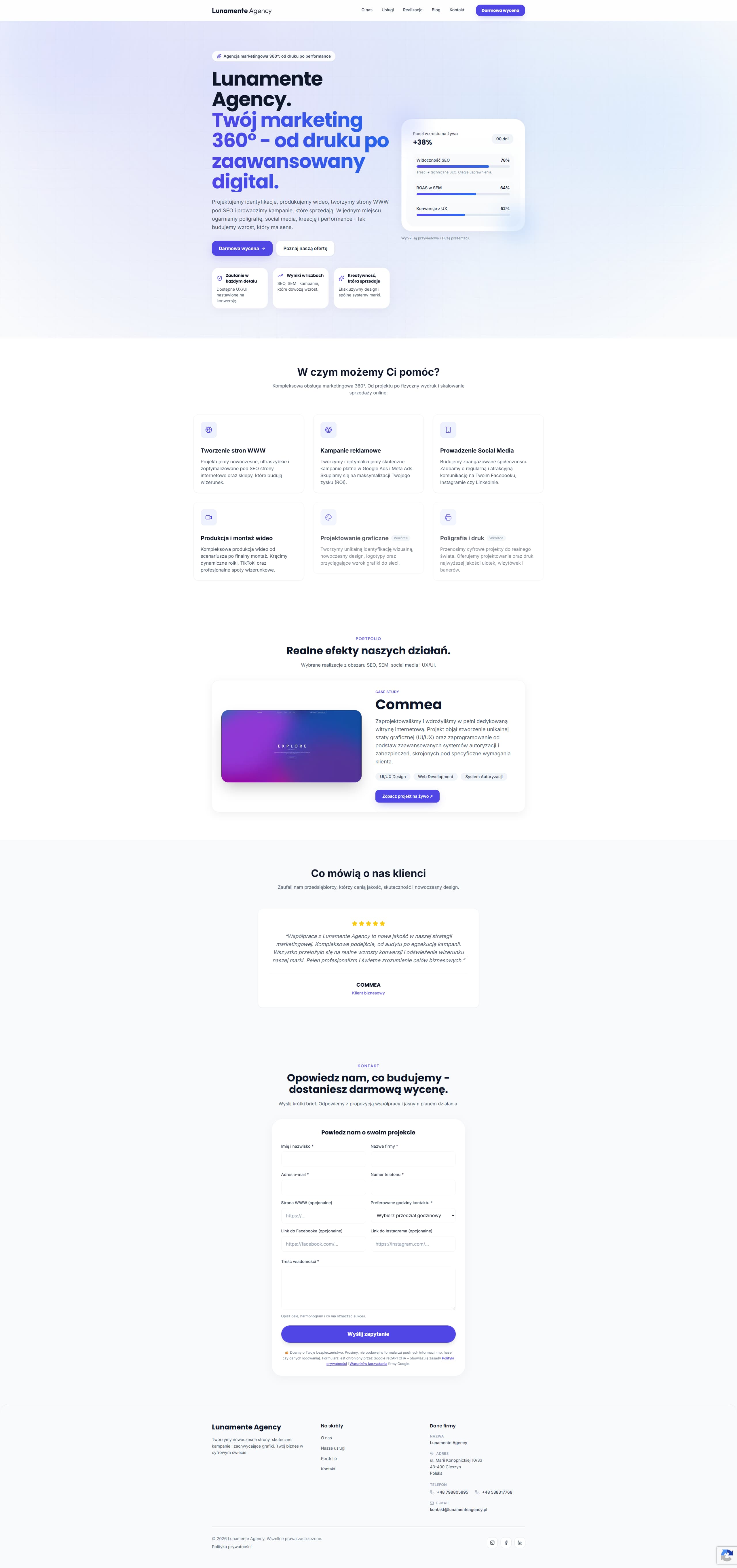 Lunamente full page website preview
